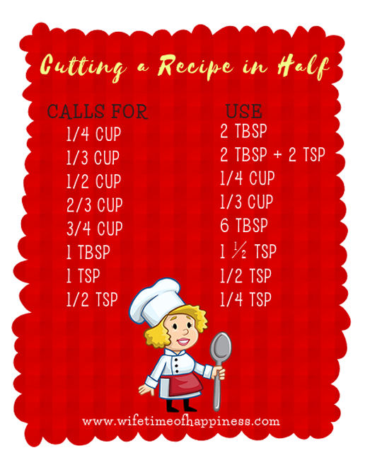 How To Cut A Recipe In Half Chart