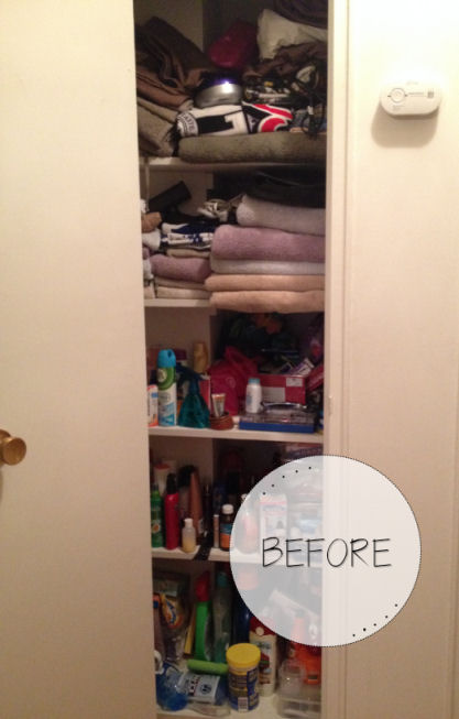 Linen Closet Before Organizing