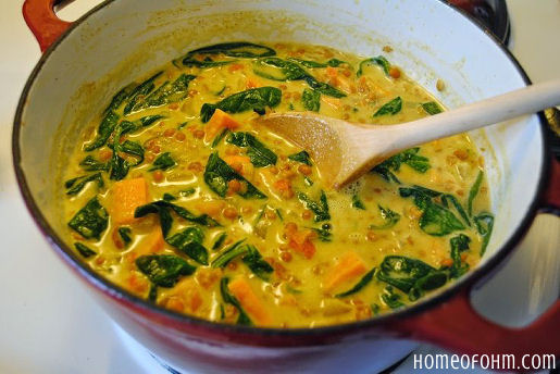 Curried Lentil Spinach and Sweet Potato