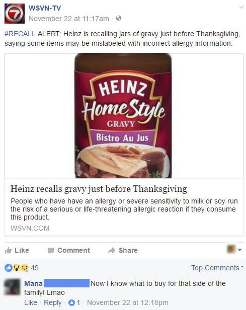 funny facebook comments gravy for the inlaws