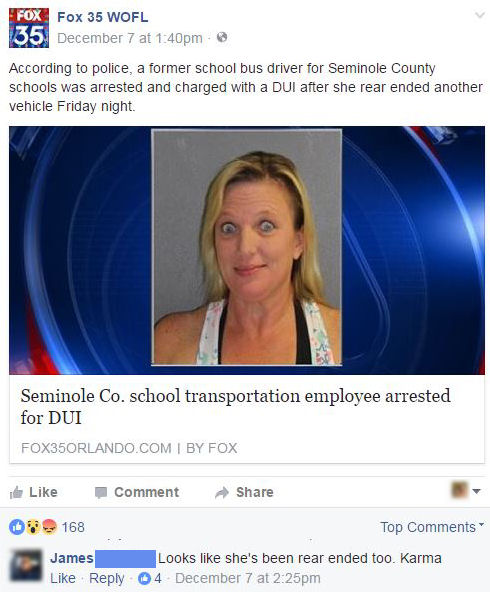 funny facebook comments rear ended